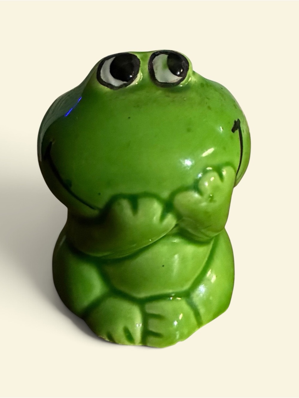 Vintage Kitschy Ceramic Green Frog Toothpick Holder Mini Planter 2"